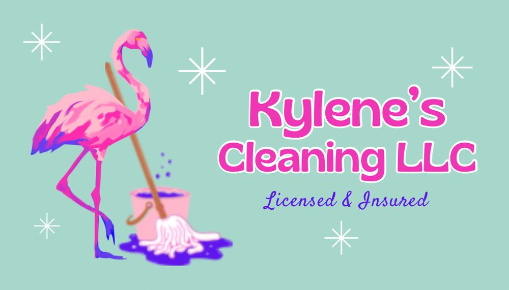 Kylene's Cleaning logo — a pink flamingo with a mop and bucket